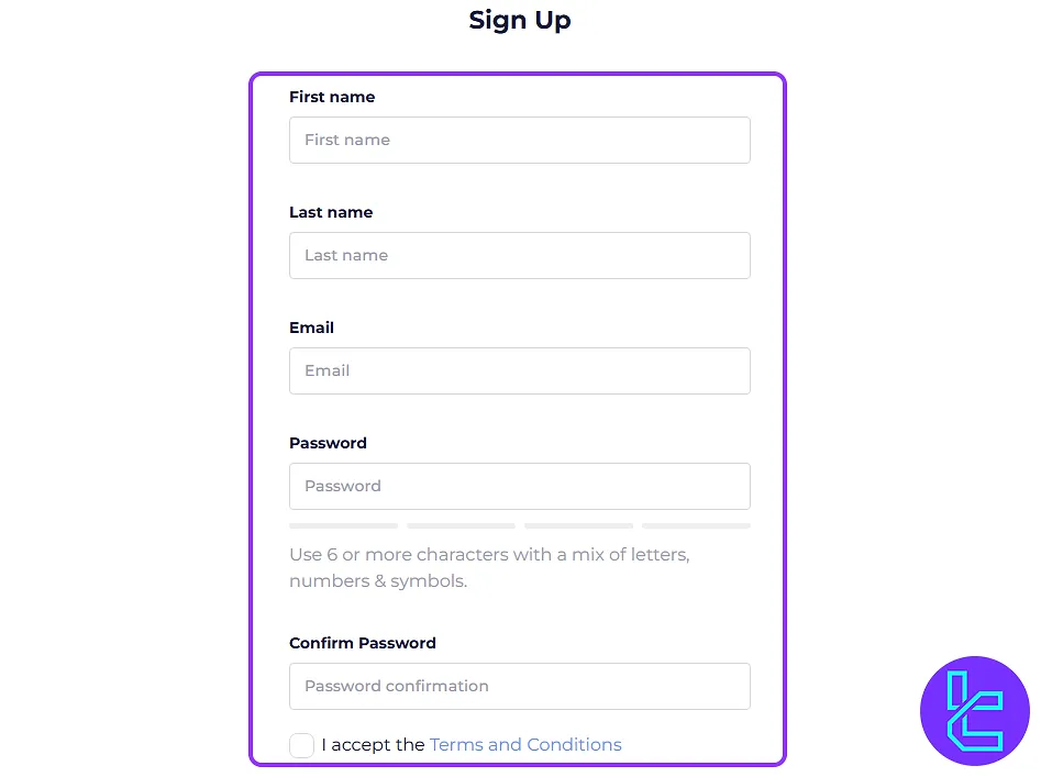 Enter details for Elites Funding signup