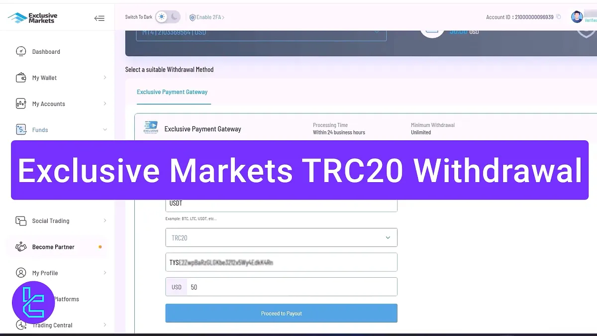 Exclusive Markets TRC20 Withdrawal 2025 [Minimum $50, $1 Fee]