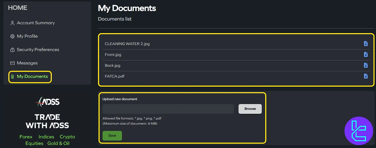 Upload documents for ADSS user validation