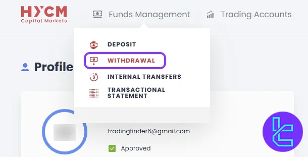 HYCM TRC20 cash out from funds management section