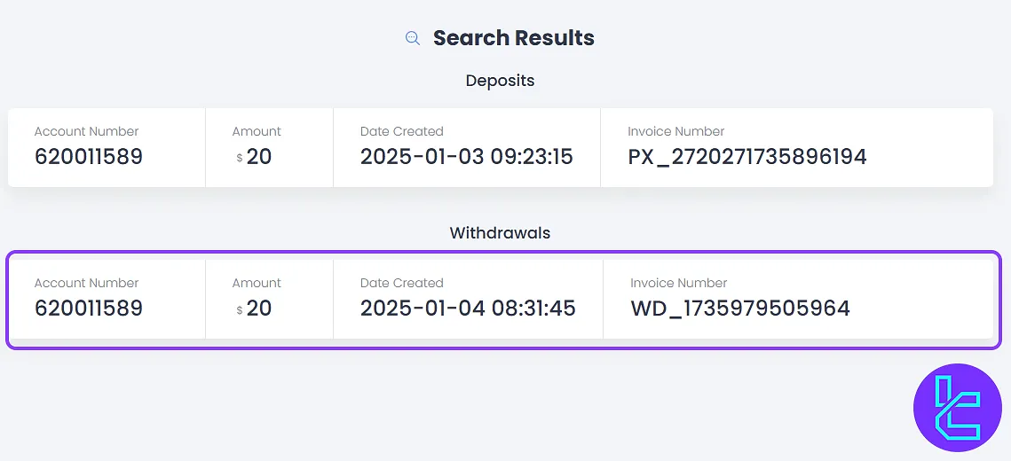 HYCM TRC20 transfer out transaction statement