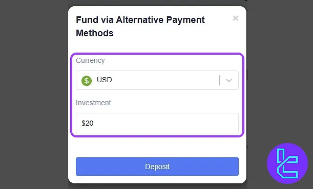 NAGA TRC20 funding minimum amount confirmation