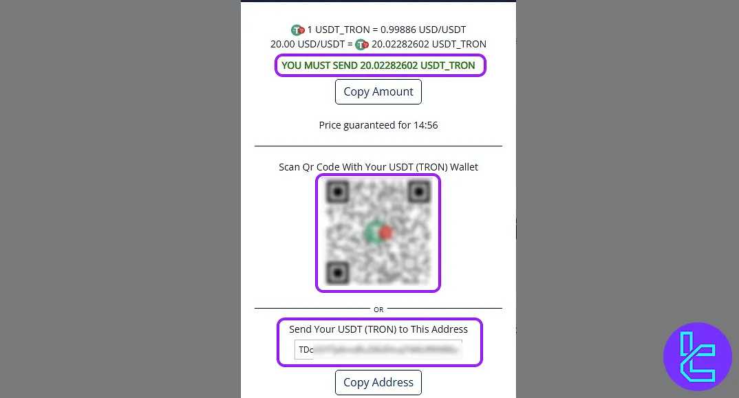 NAGA TRC20 transfer destination address QR code