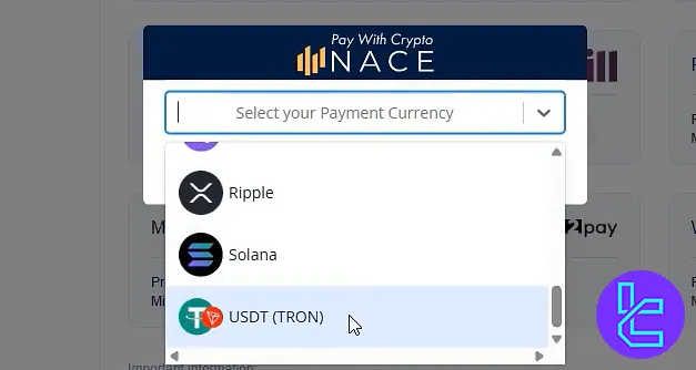 NAGA TRC20 charge choose Tron network