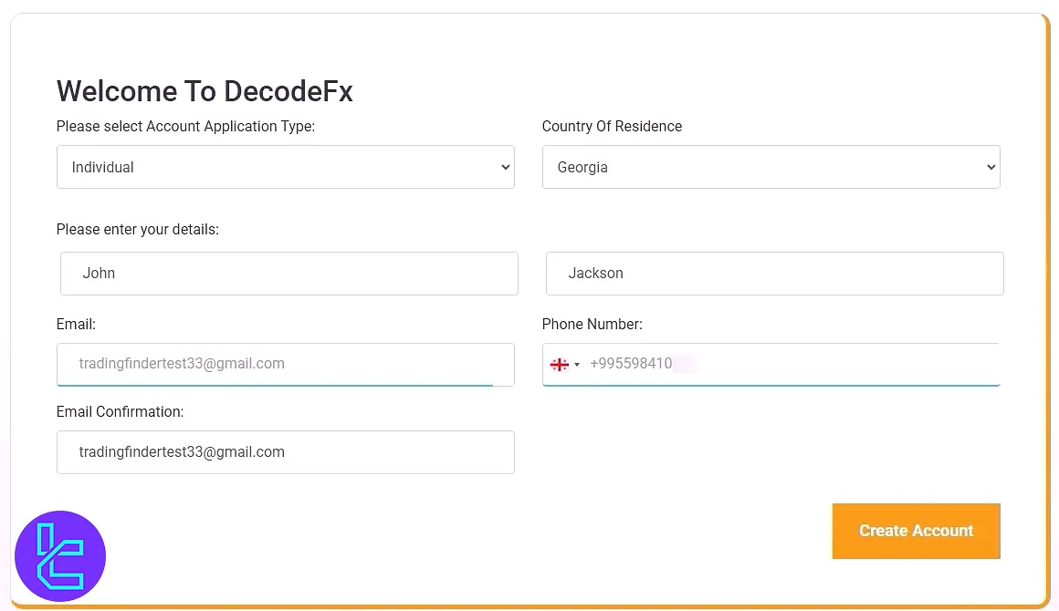 Personal details entry page during the Decode Global sign-up process
