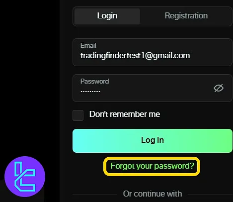 Olymptrade password recovery link screen