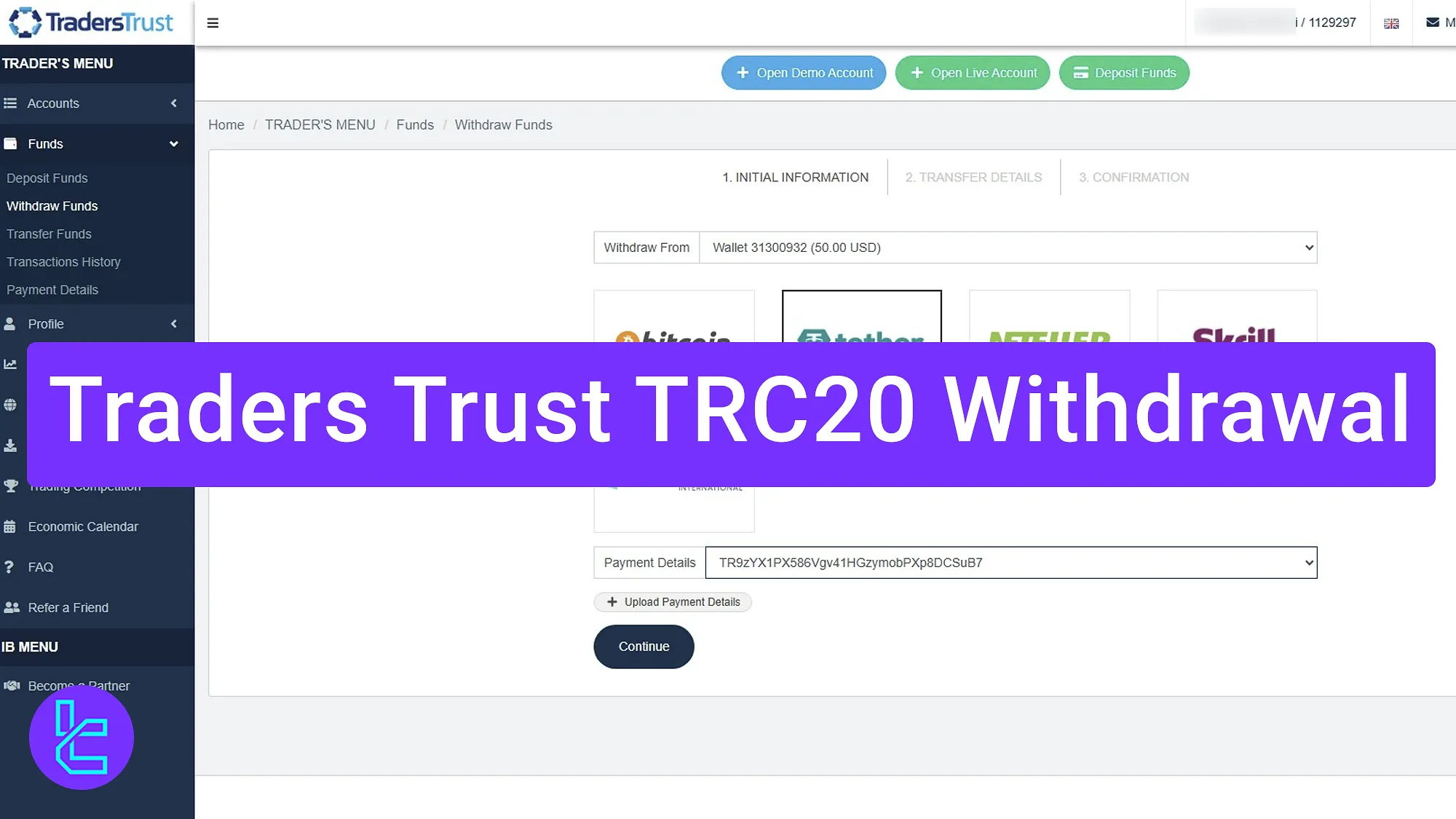 Steps to complete the Traders Trust TRC20 payout