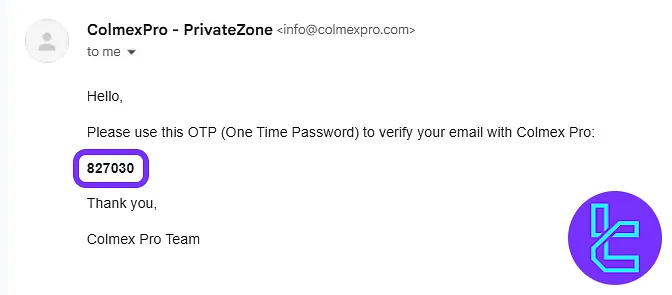 Colmex Pro verification email for the sign-up confirmation