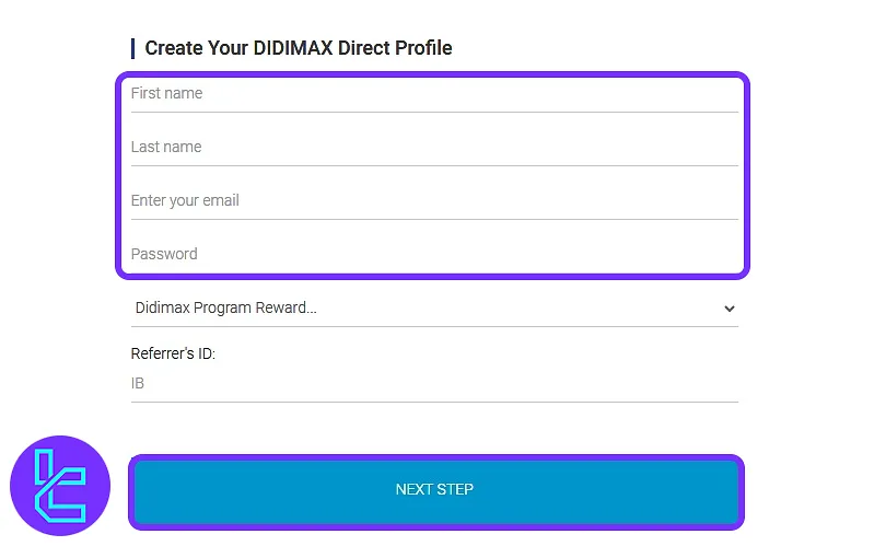 Didimax profile creation form with user input fields