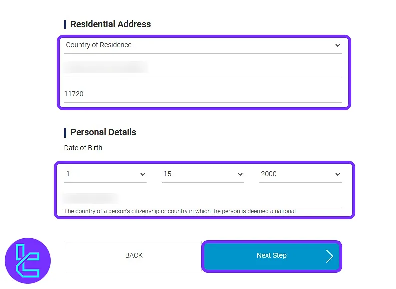 Didimax account creation details form, including address and birthdate