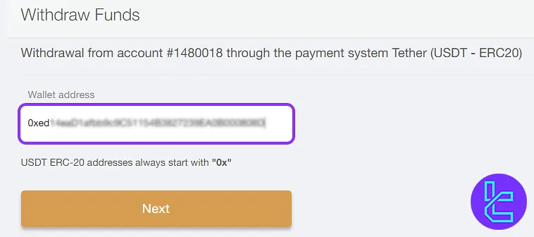 Wallet address AMarkets ERC20 pay out