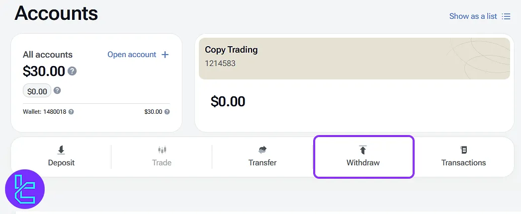 AMarkets ERC20 cash out section