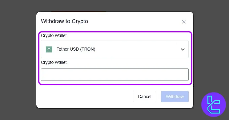 Enter Wallet for NAGA TRC20 to cash out