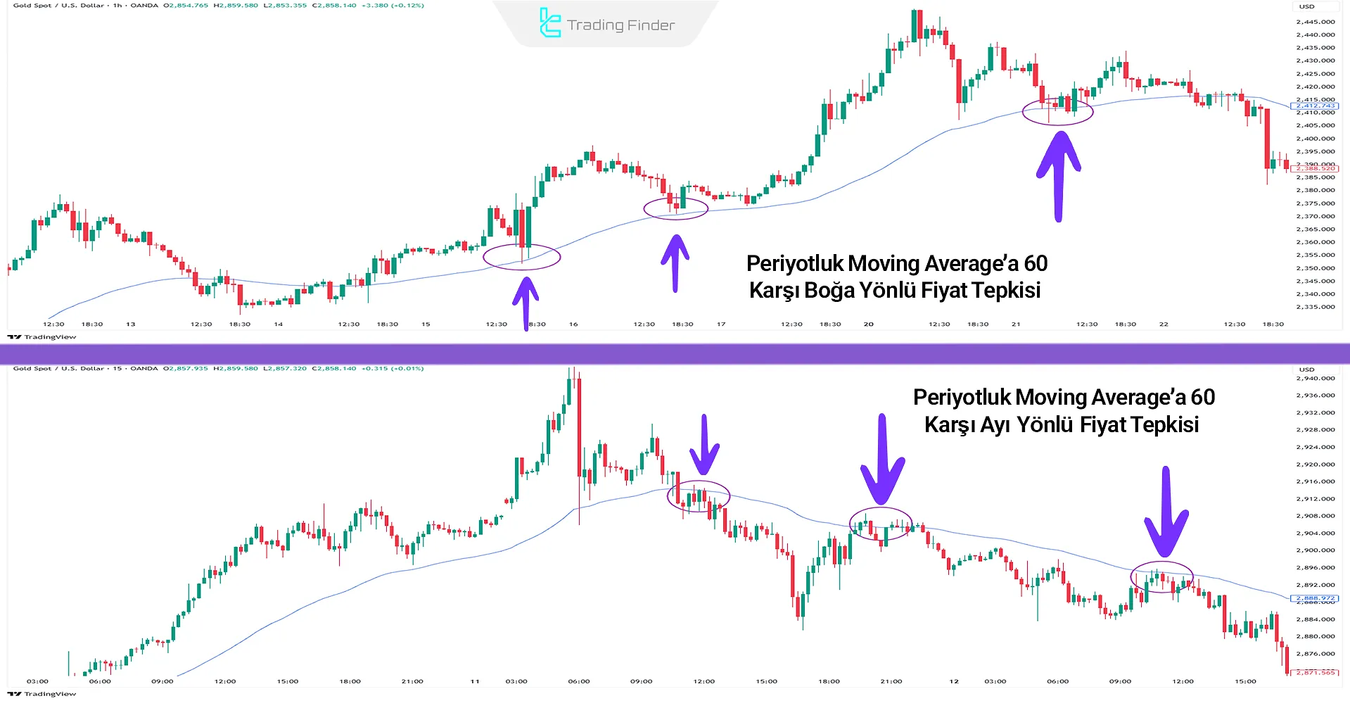 Moving Averages'a verilen fiyat tepkileri