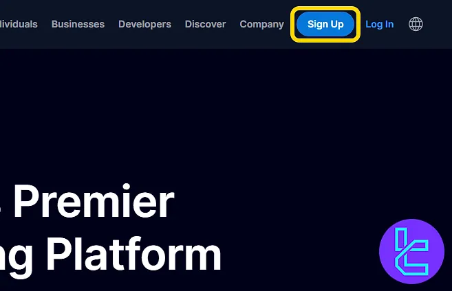 The Crypto.com sign-up process starts with selecting the "Sign Up" button