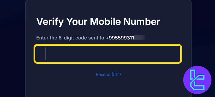 Enter phone verification code for the Crypto.com sign-up process