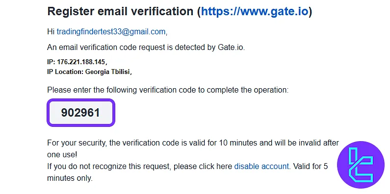 Gate.io verification code email to complete the sign-up process