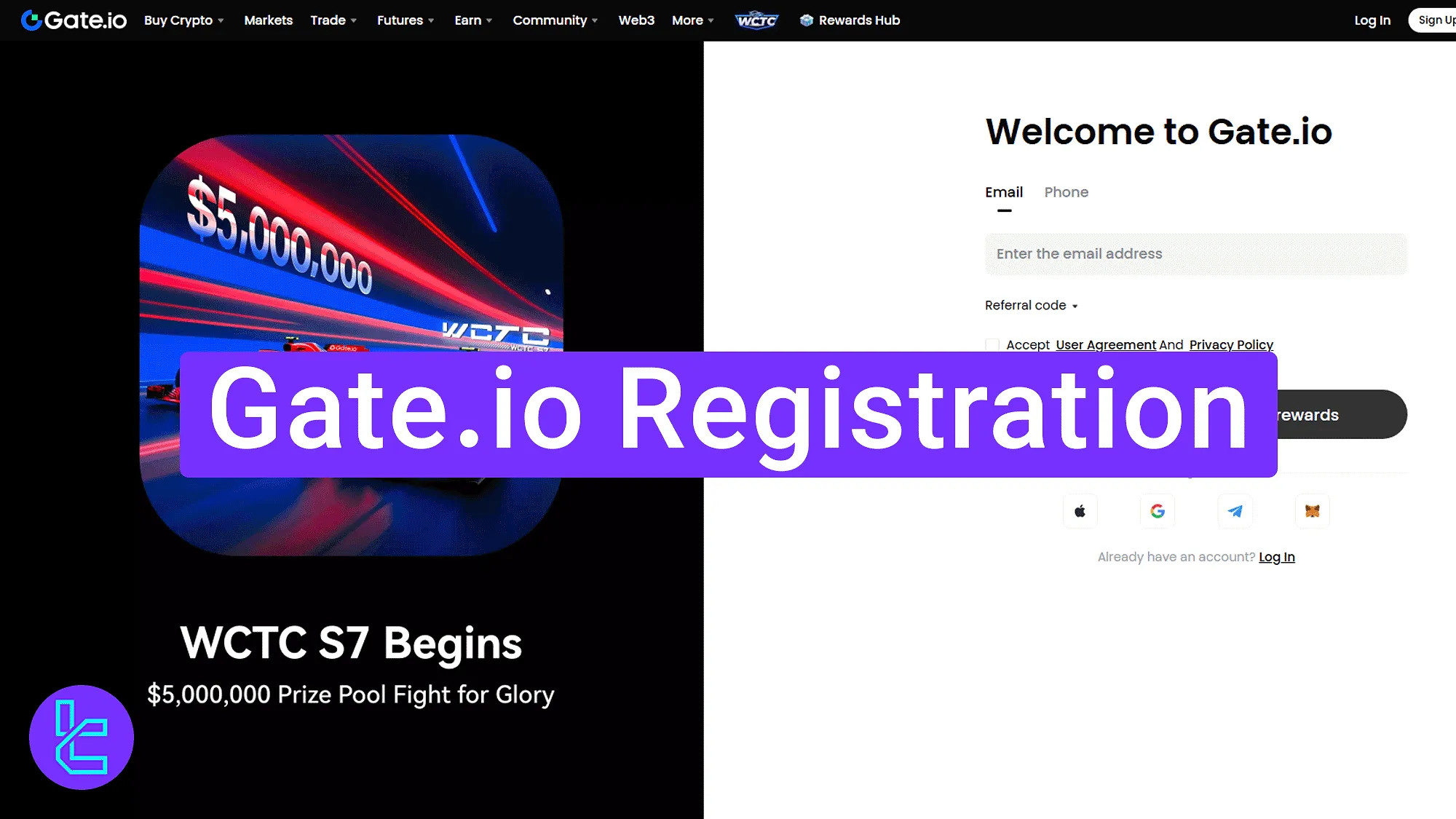Gate.io sign-up interface and user onboarding page