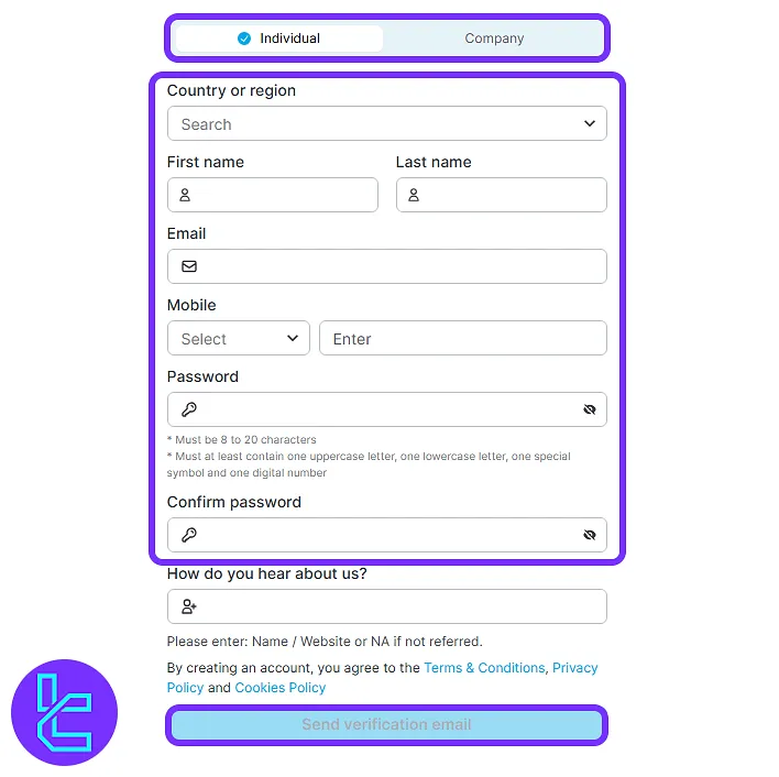 OX Securities sign-up form