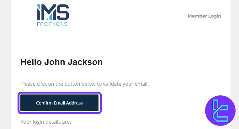 IMS Markets account creation email verification step