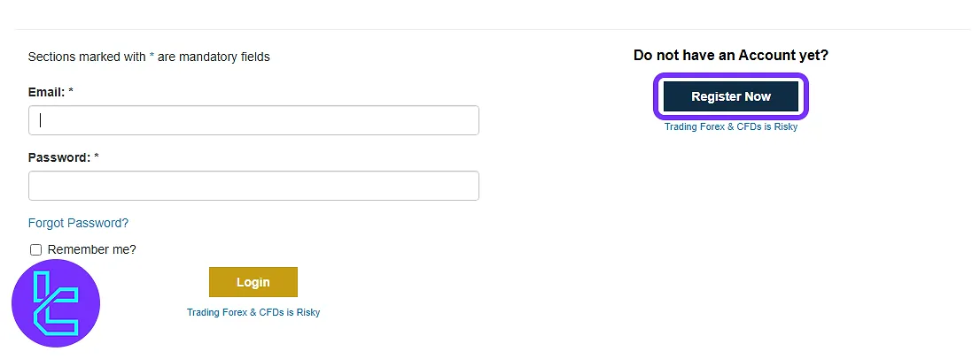 IMS Markets login area with visible sign-up option