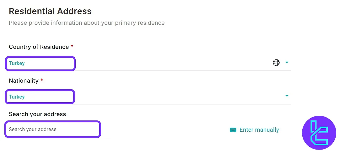 Residence address input during the Colmex Pro identity approval
