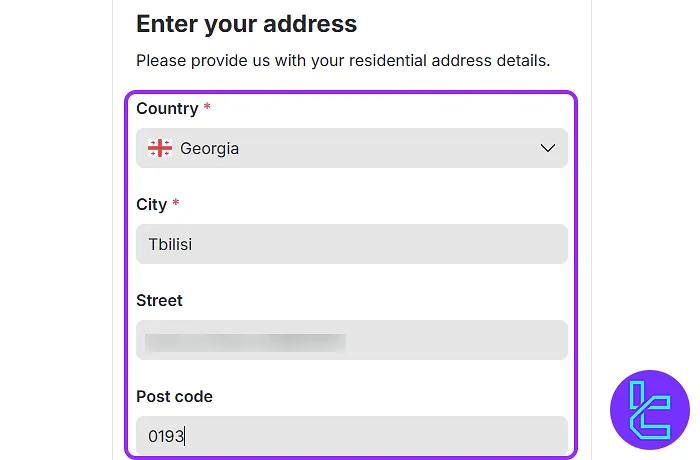 Entering full address details for OQtima approval