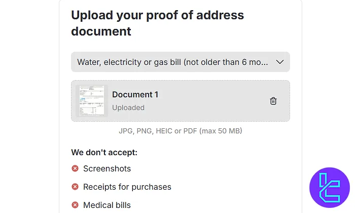 Select the country and document for OQtima KYC