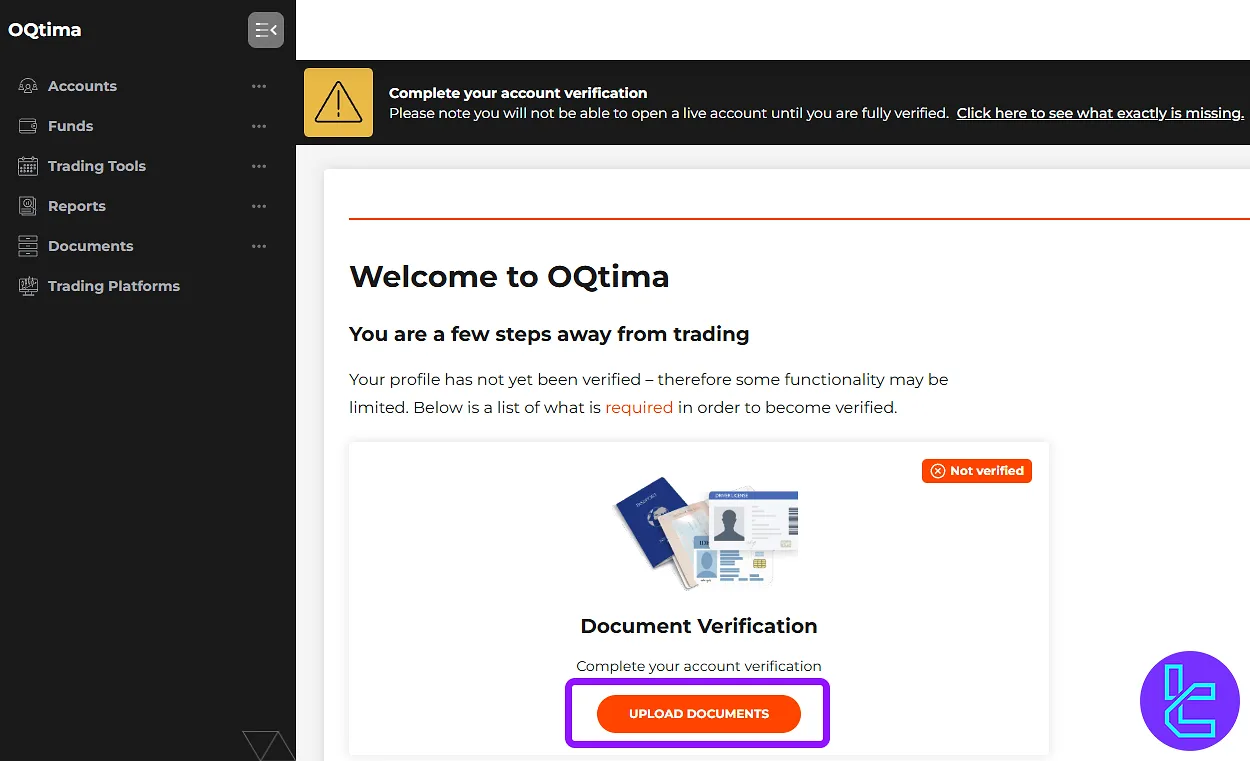 OQtima KYC upload documents section