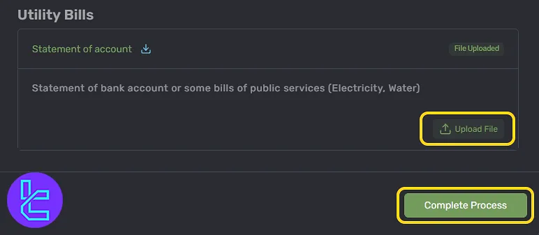 Uploading a bank statement for Kwakol Markets KYC