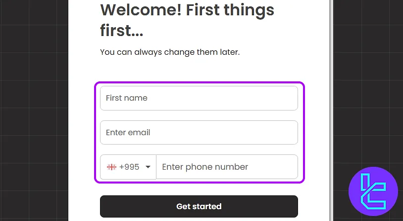 Alpha Trader sign-up form fields