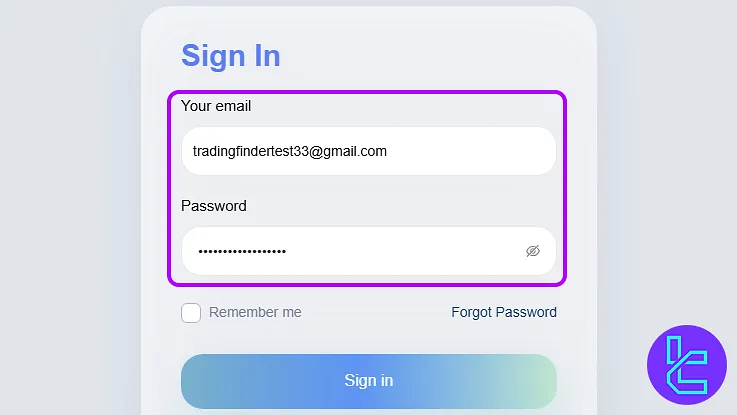 TradingFunds setup sign-in page after email verification