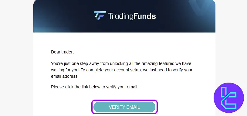 TradingFunds sign-up email verification link