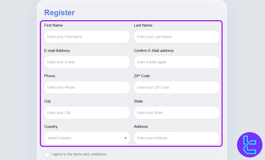 TradingFunds account setup details and submission