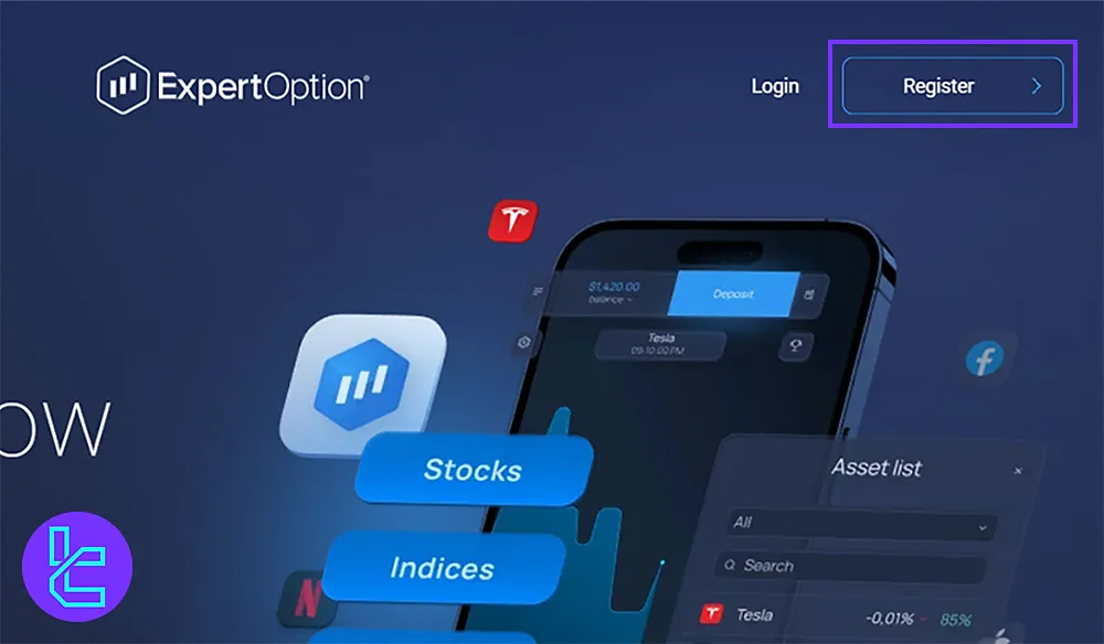 Accessing the ExpertOption Signup Page
