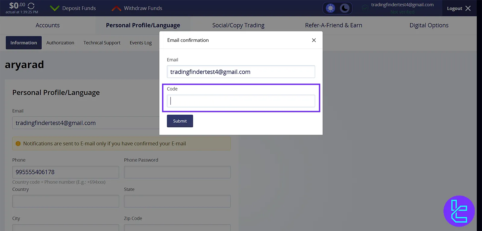Crystal Ball Markets verification email