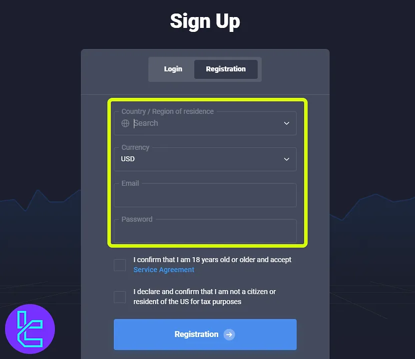 Quotex registration form