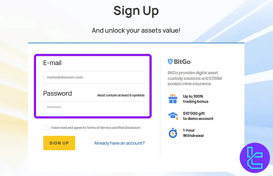 Completing the Finteria registration form