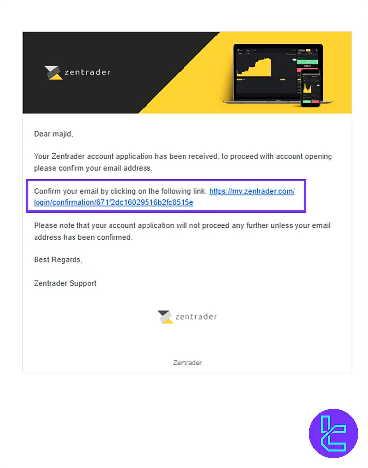 Confirmation link in Zentrader Registration