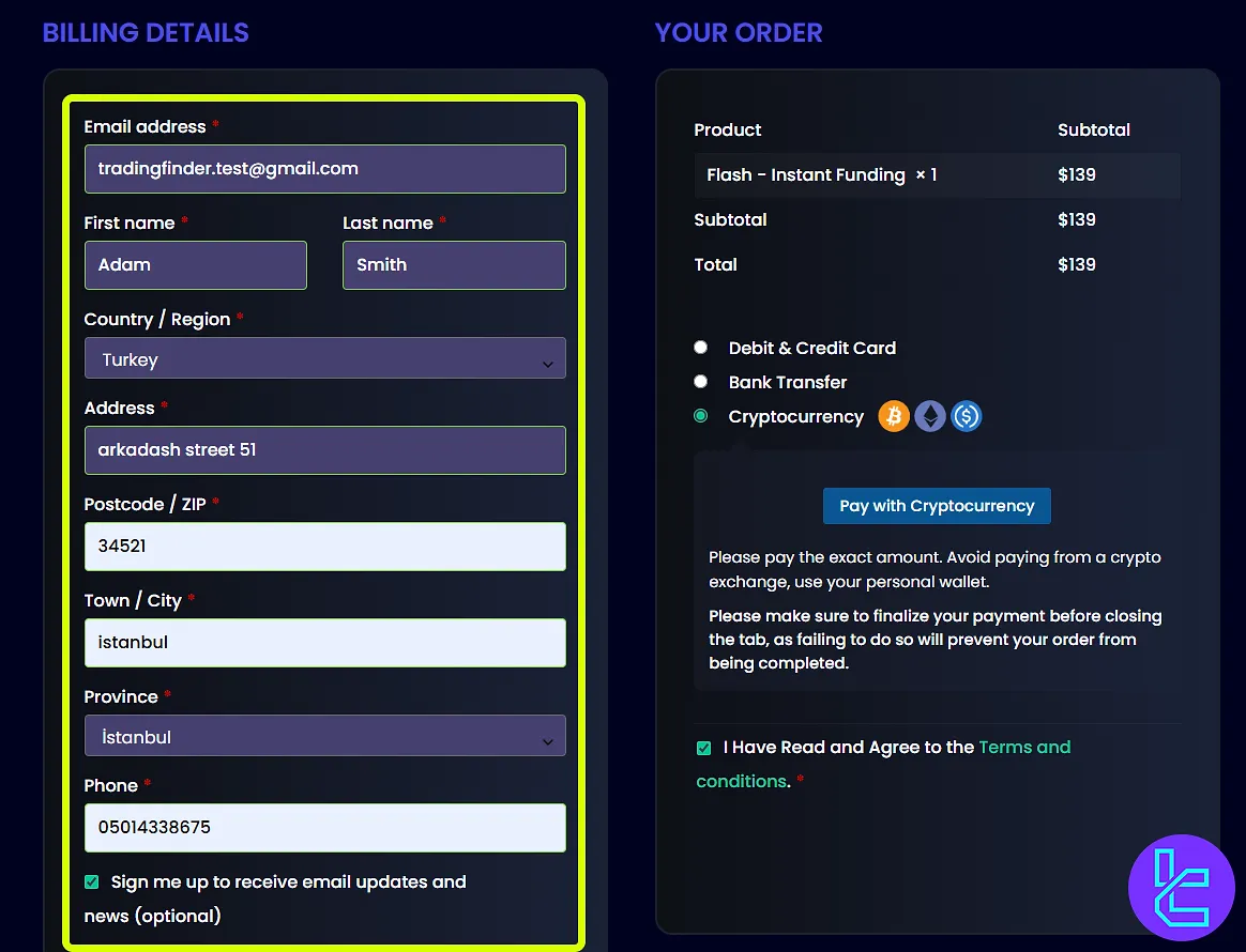 FundYourFX billing form