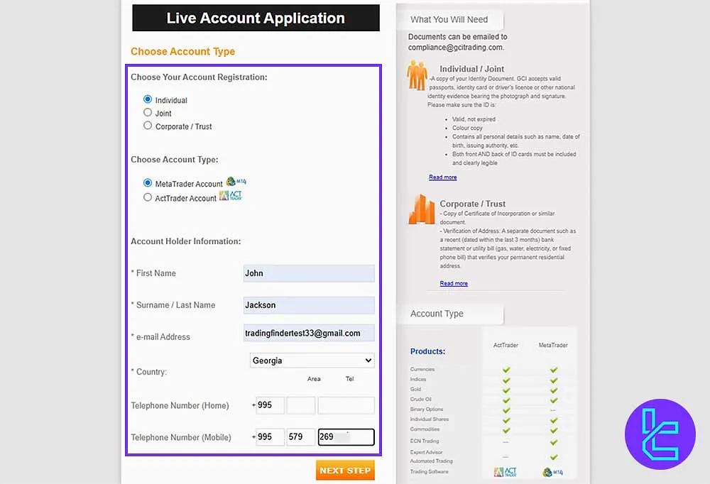 GCI’s signup process
