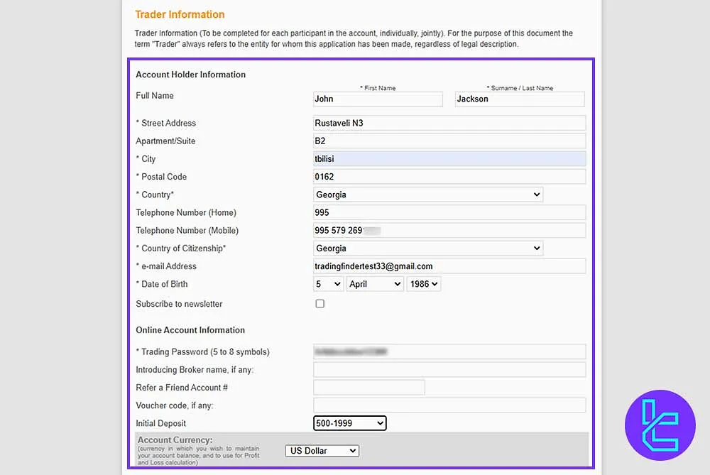 CGI trader information form