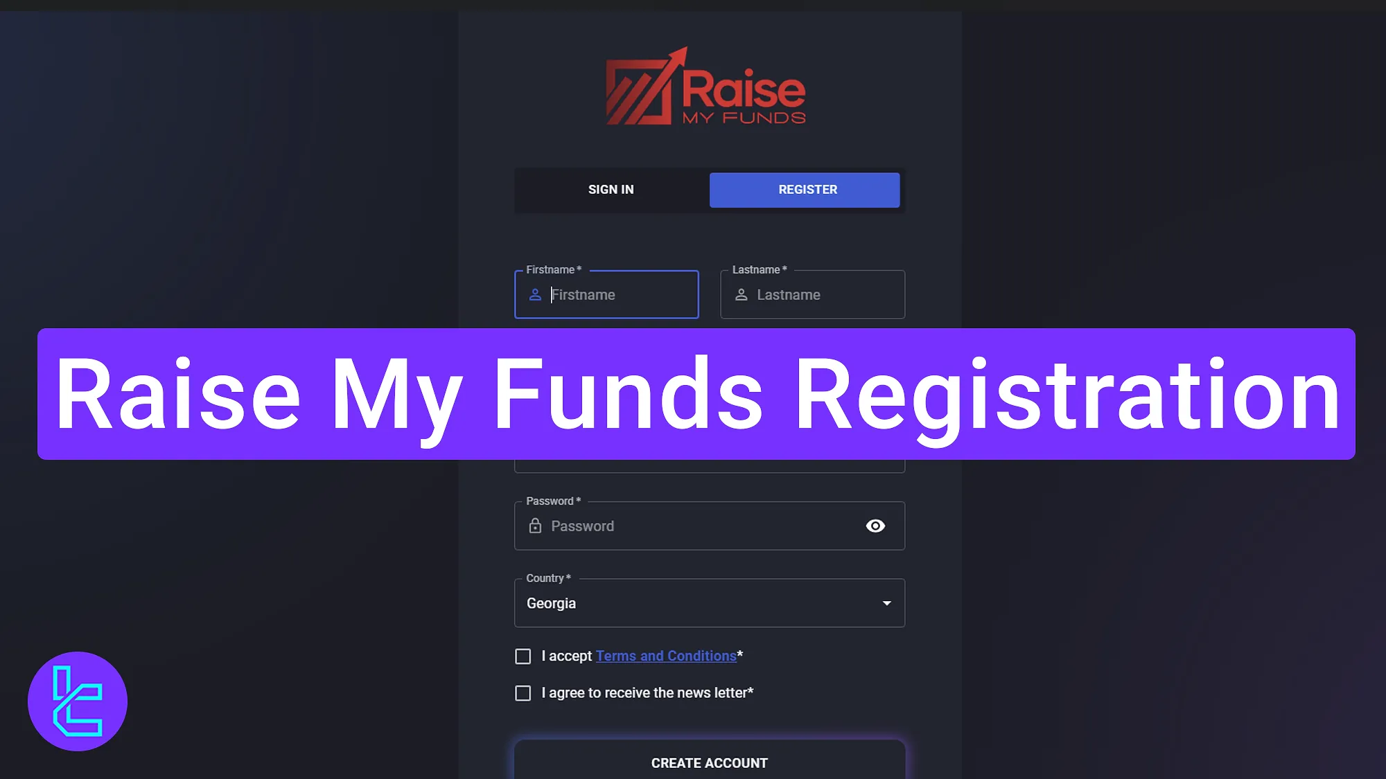 Raise My Funds sign-up process