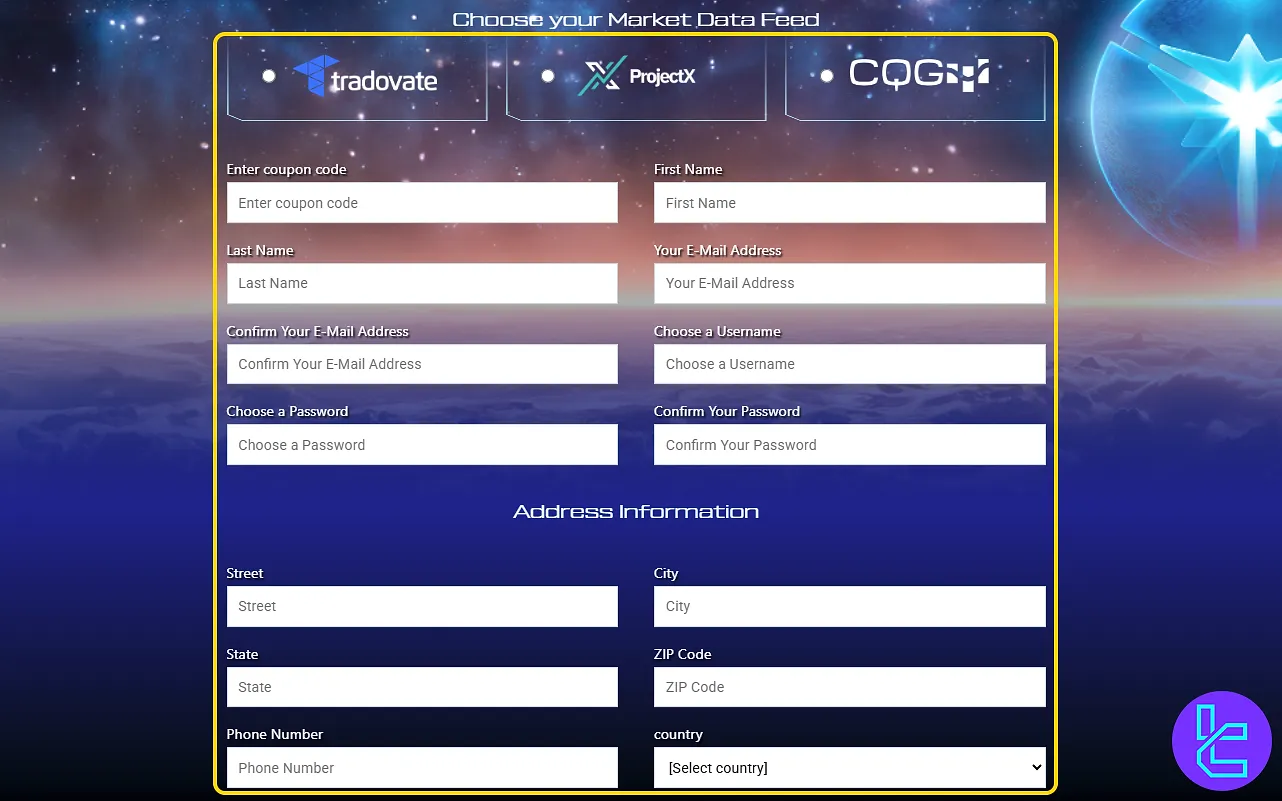 TickTick Trader sign-up form
