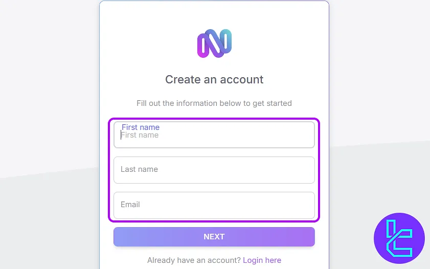 Nostro account setup name and email entry