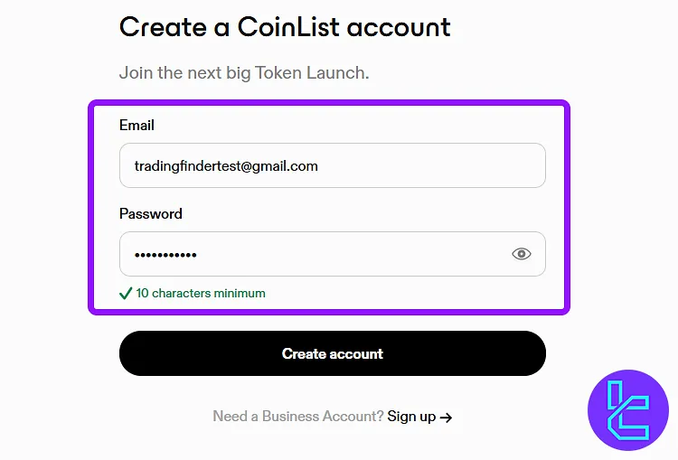 CoinList registration page