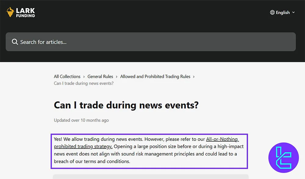 News Trading Rule at Lark Funding