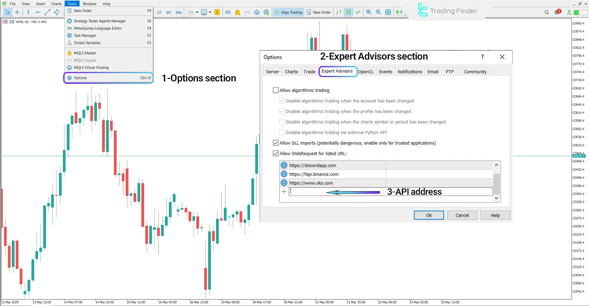 Settings for Connecting OKX Spot and Futures to MT5 in the Tools Section