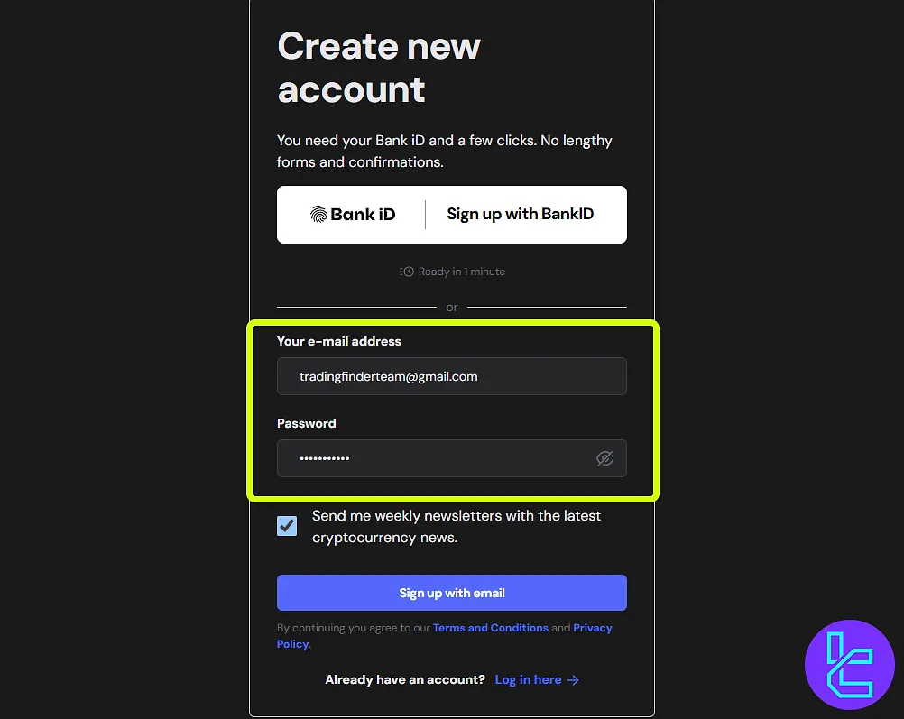 CoinMate registration form