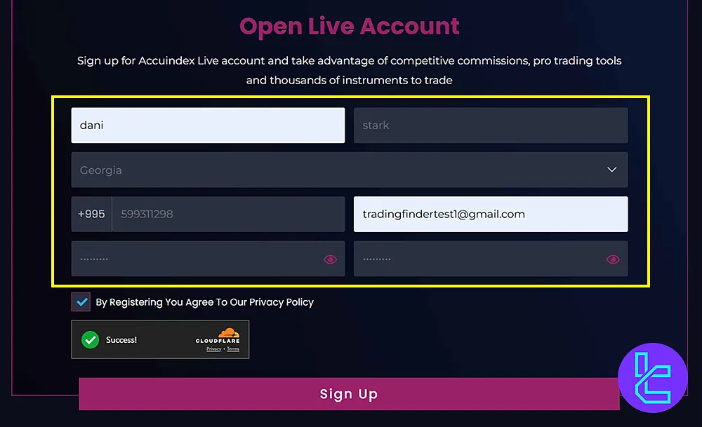 Accuindex registration form